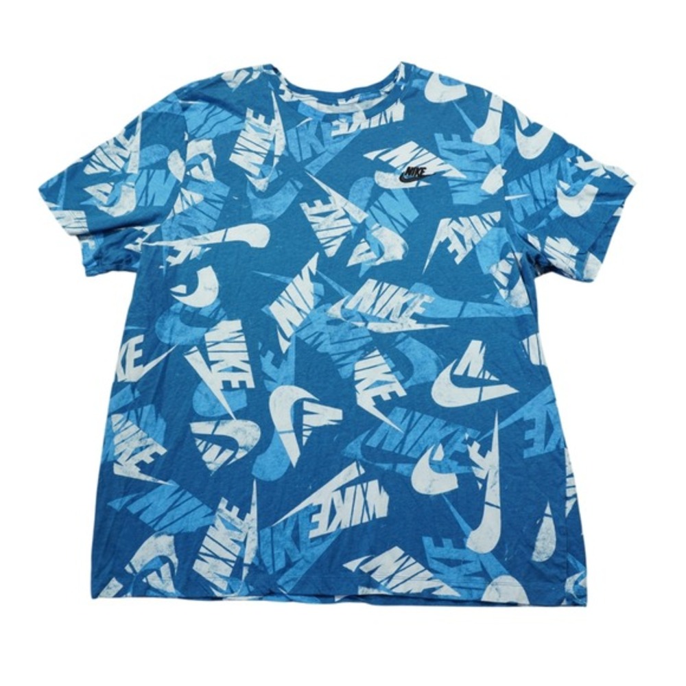 Nike Mens XXL Blue All‎ Over Print Swoosh Logo T-Shirt Short Sleeve Tee Casual